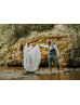 Cap Sleeves Ivory Lace Chiffon Blush Lining Airy Wedding Dress